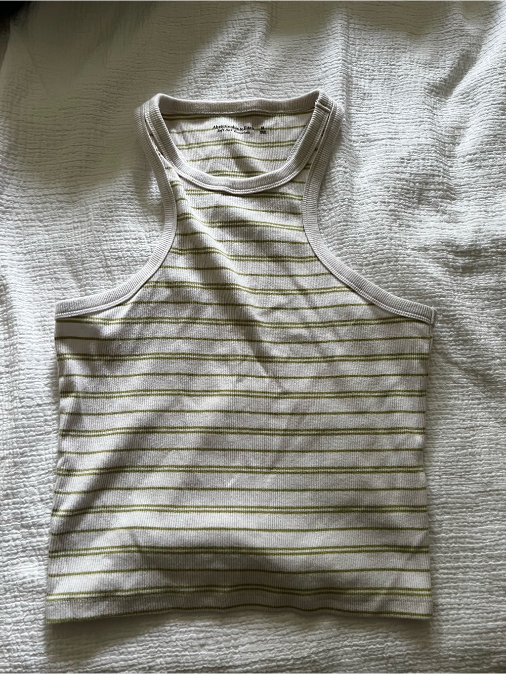 Abercrombie and Fitch Striped Ribbed Halter Tank Top - Cream with Olive Stripes